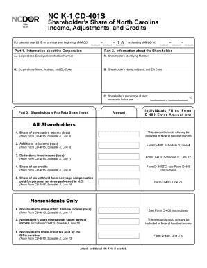 North Carolina K-1 Tax Forms