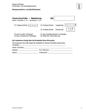 Kontrollschilder – Bestellung SG
