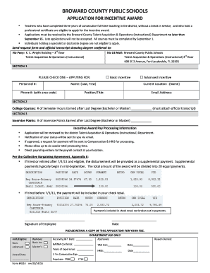 Broward County Public Schools Incentive Award Application