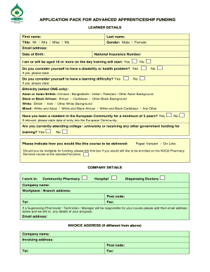 Advanced Apprenticeship Funding Application Pack