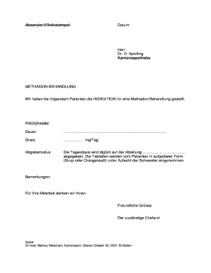 Methadon-Behandlung Formular