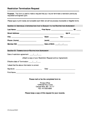 Restriction Termination Request Form