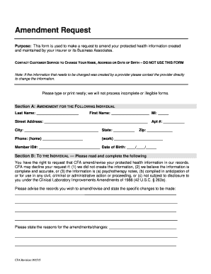 Health Information Amendment Request Form