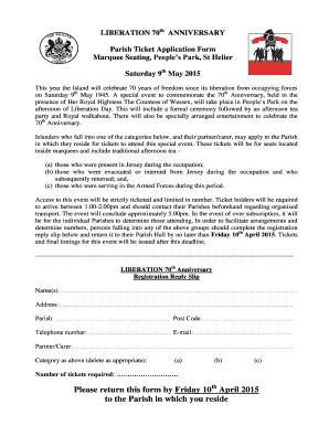 LIBERATION 70th ANNIVERSARY Parish Ticket Application Form - parish gov