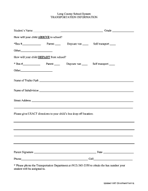 Student Transportation Information Form