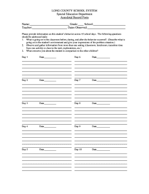 Anecdotal Record Form