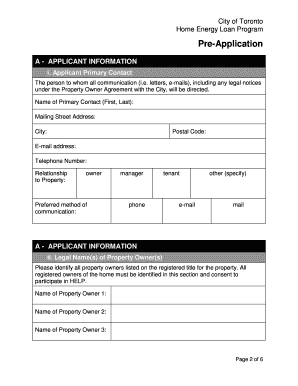 City of Toronto Home Energy Loan Program Pre-Application