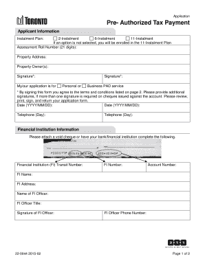 City of Toronto Pre-Authorized Tax Payment Application