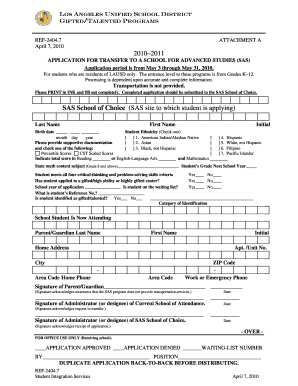 LAUSD Gifted/Talented Program Application