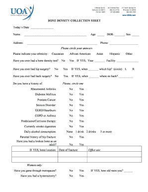 Bone Density Collection Sheet