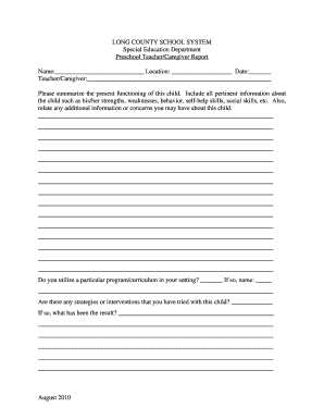 Preschool Teacher/Caregiver Report