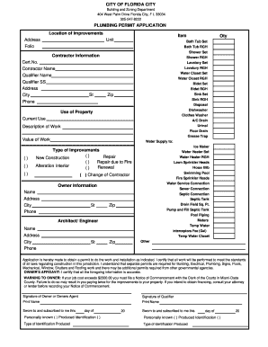 Florida City Plumbing Permit Application