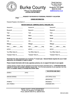 Request for Review of Personal Property Valuation