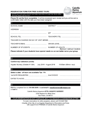 Reservation Form for Free Guided Tours