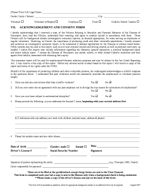 Diocese of Davenport Volunteer Consent Form