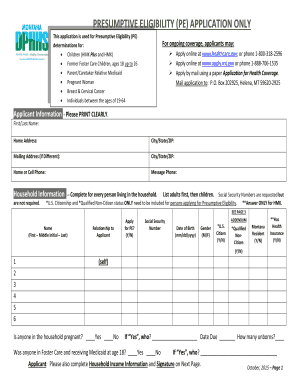 Presumptive Eligibility Application