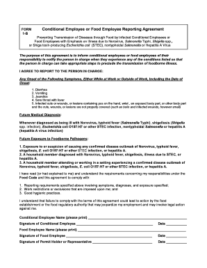 Conditional Employee Foodborne Illness Reporting Agreement