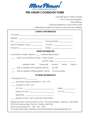 Cookbook Pre-Order Form