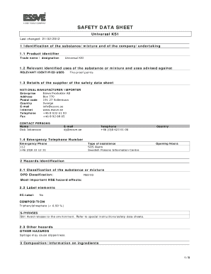 Safety Data Sheet for Universal KS1 Fire-Proof Paint