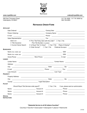 Refinance Order Form
