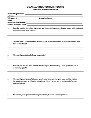 Temporary Food Service Operation License Application
