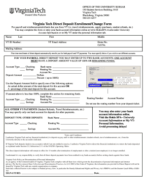 Virginia Tech Direct Deposit Enrollment Form