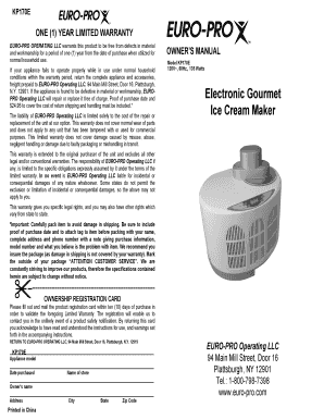 Euro-Pro Ice Cream Maker Warranty and Registration