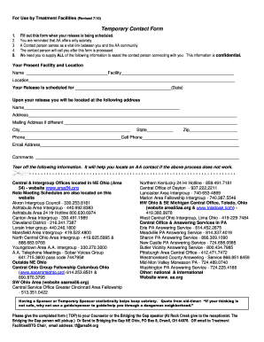 Temporary Contact Form for Treatment Facilities