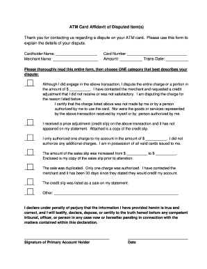ATM Card Affidavit of Disputed Item(s)