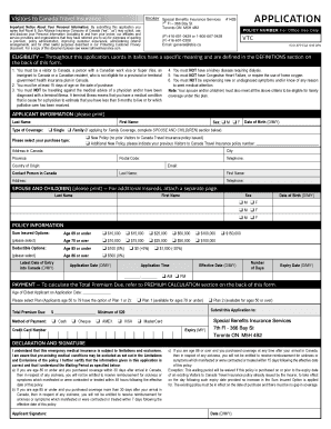 Visitors to Canada Travel Insurance Application