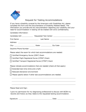 Request for Testing Accommodations