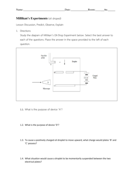 Millikan's Oil Drop Experiment Worksheet