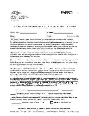 Graduating Seniors Loan Proration Form