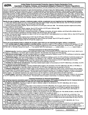 US EPA Engine Declaration Form