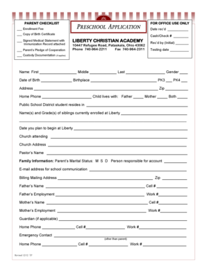 Preschool Application Form