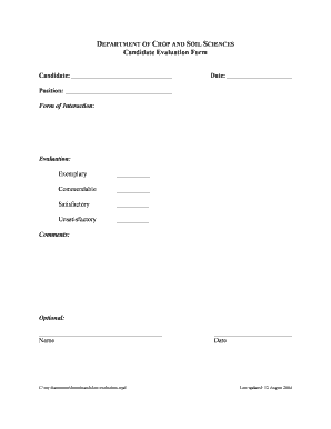 Example of placement evaluation - DEPARTMENT OF CROP AND SOIL SCIENCES Candidate Evaluation Form - cropsoil uga