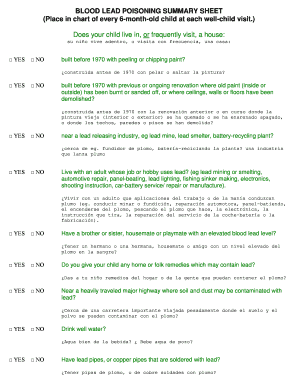 Blood Lead Poisoning Summary Sheet