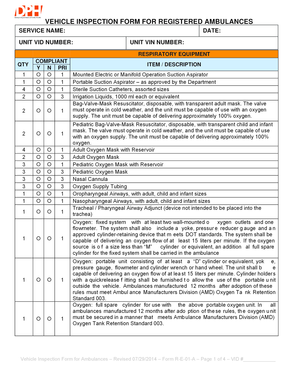 Vehicle Inspection Form for Registered Ambulances