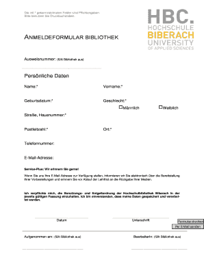 Anmeldeformular Bibliothek
