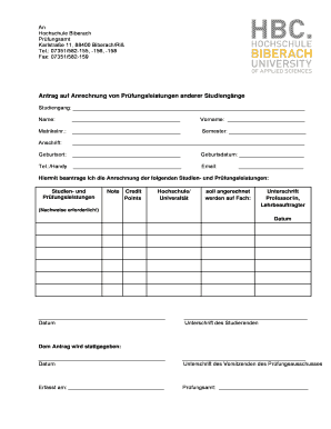 Antrag auf Anrechnung von Prüfungsleistungen anderer Studiengänge