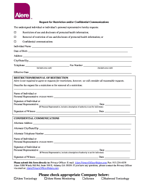 Health Information Restriction and Confidential Communication Request