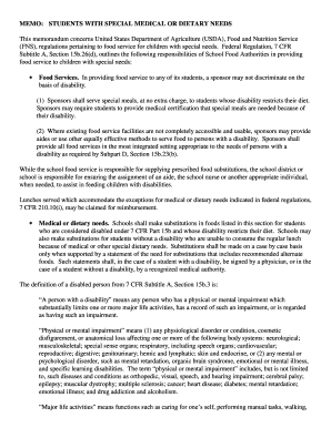 USDA Special Dietary Needs Medical Statement Form