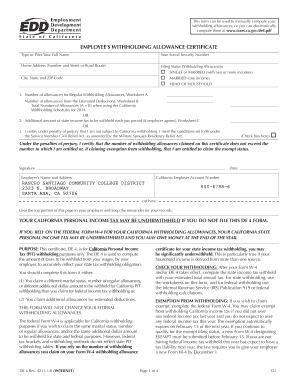 California DE 4 Withholding Allowance Certificate
