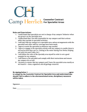 Counselor Contract for Specialist Areas