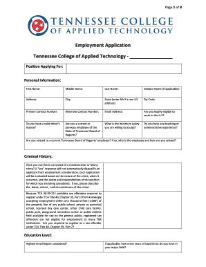 Tennessee College of Applied Technology Employment Application
