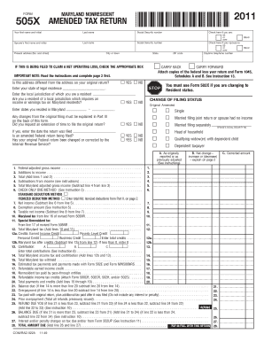 Maryland Nonresident Amended Tax Return Form 505X