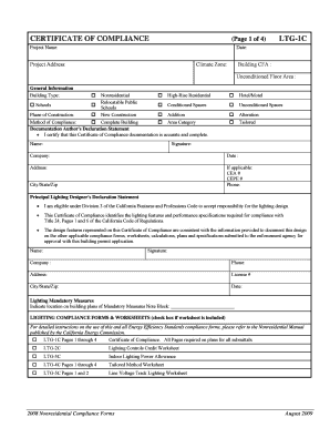California Certificate of Compliance for Lighting
