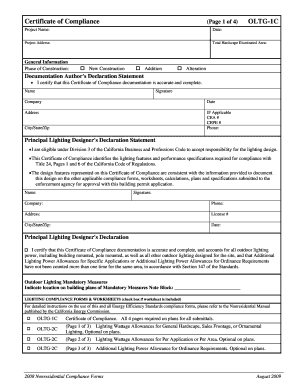 Certificate of Compliance for Outdoor Lighting