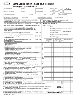 Maryland State Income Tax Return Amendment Form