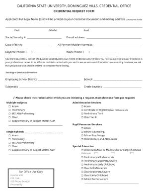California Teaching Credential Request Form
